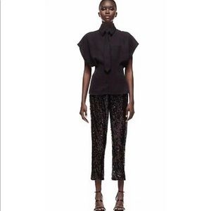 ZARA Black Sequin Ankle Trouser Pants